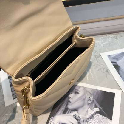 SAINT LAURENT LOULOU TOY STRAP BAG IN QUILTED Y LEATHER BEIGE