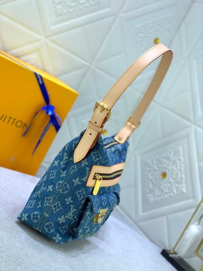LV MONOGRAM DENIM BAGGY PM SHOULDER BAG BLUE 30CM