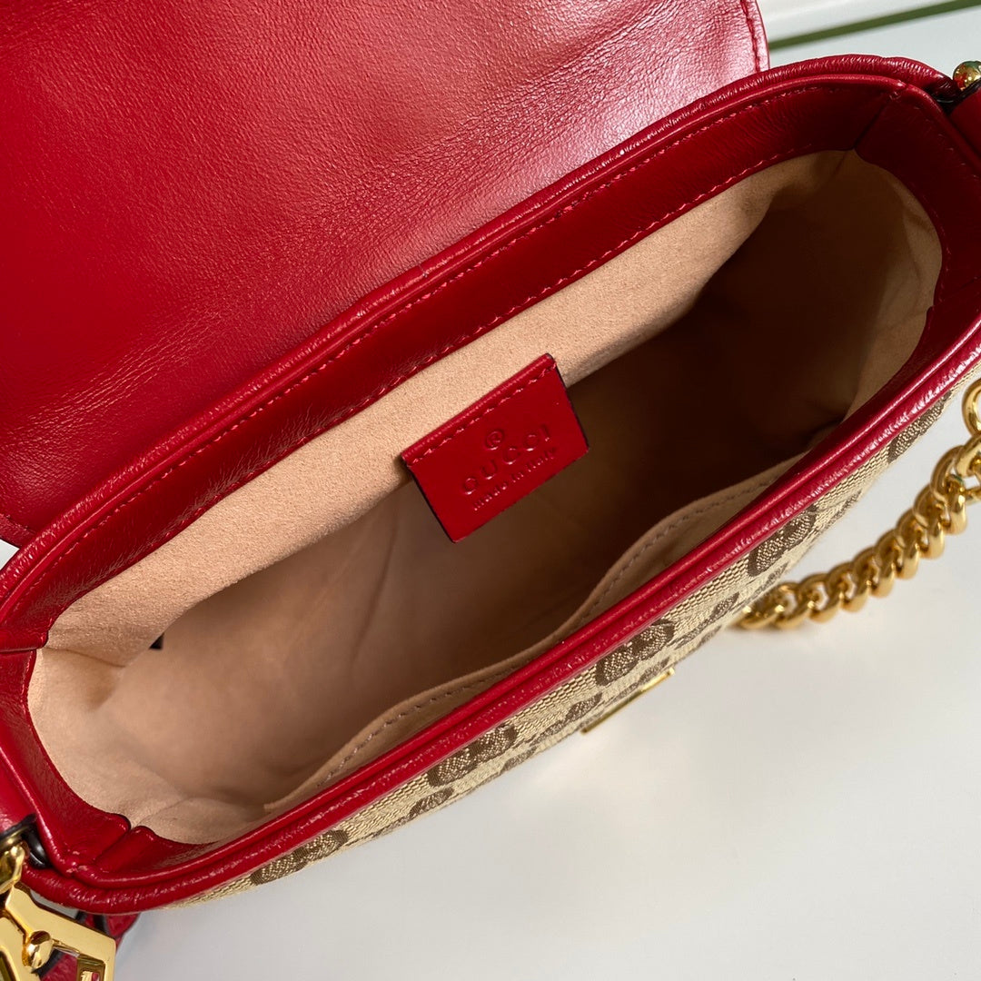 gg Ladies gg Canvas Marmont Mini Top Handle Bag Beige And Red gg Canvas For Women 8.3in/21cm gg 583571 HVKEG 8561