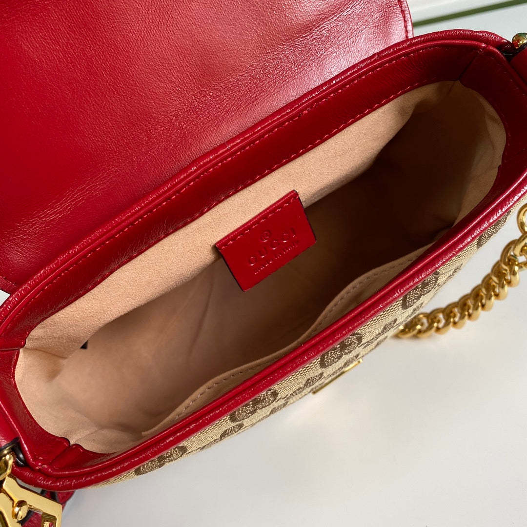 gg Ladies gg Canvas Marmont Mini Top Handle Bag Beige And Red gg Canvas For Women 8.3in/21cm gg 583571 HVKEG 8561