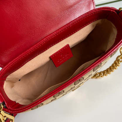 gg Ladies gg Canvas Marmont Mini Top Handle Bag Beige And Red gg Canvas For Women 8.3in/21cm gg 583571 HVKEG 8561