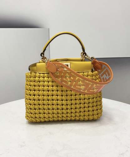 FI Peekaboo Mini Yellow Braided Bag For Woman 18cm/7in