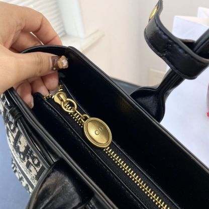 DOR TOTE BAG WITH GOLD TONE BUCKLE OBLIQUE EMBROIDERY BLUE 34CM