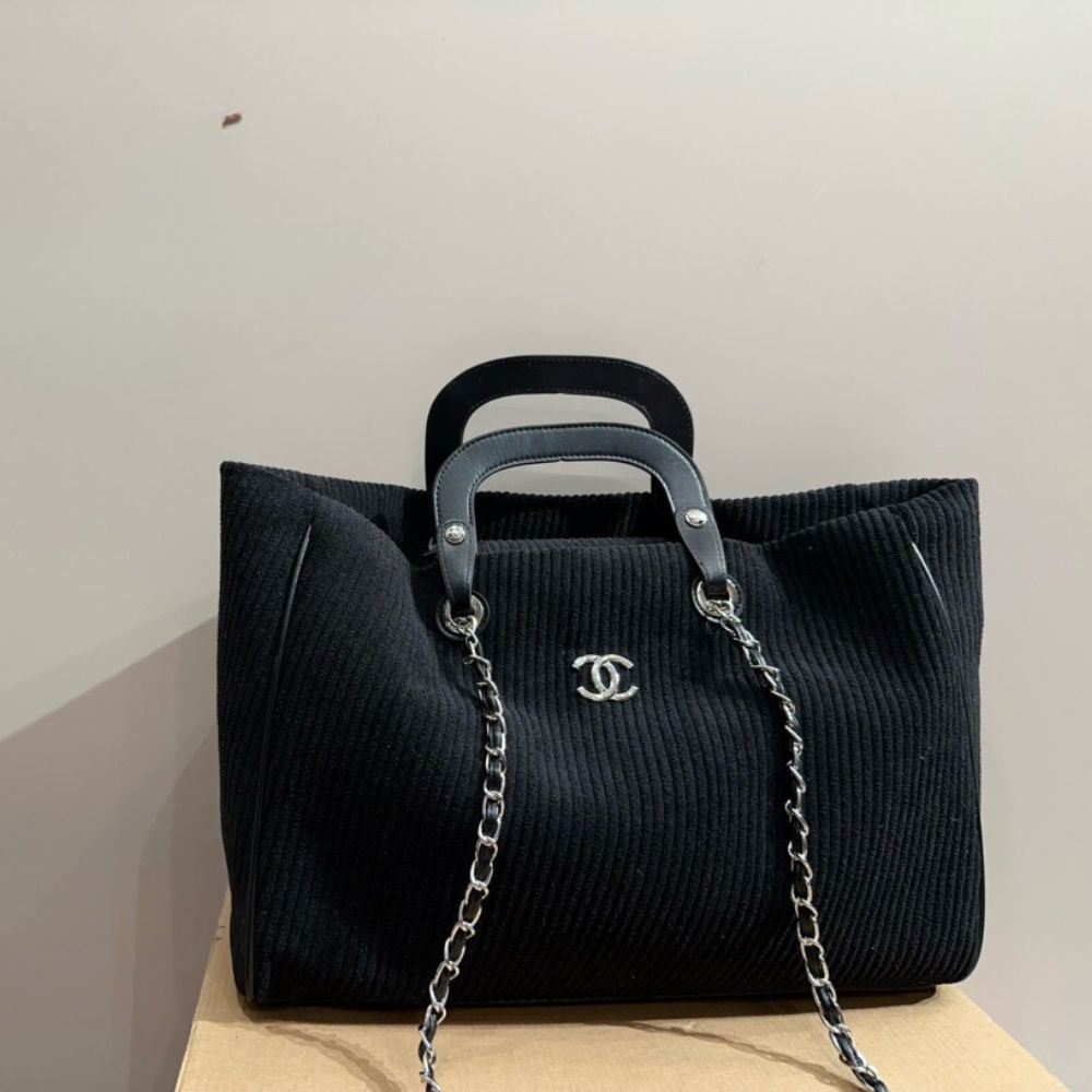 CC DEAUVILLE LARGE TOTE SHOPPING BAG BLACK 40CM