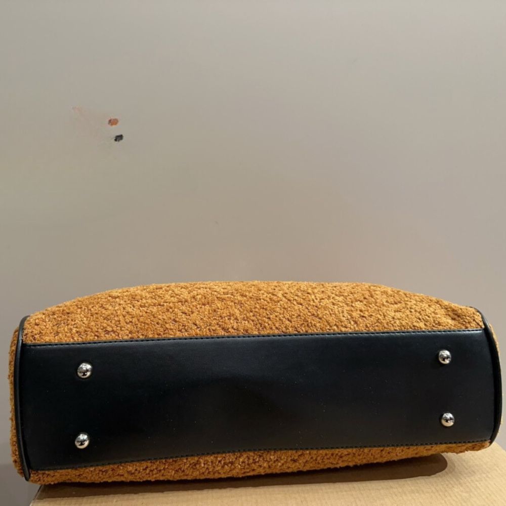 CC DEAUVILLE LARGE TOTE SHOPPING BAG CRUMPLED SHEARLING BROWN 40CM