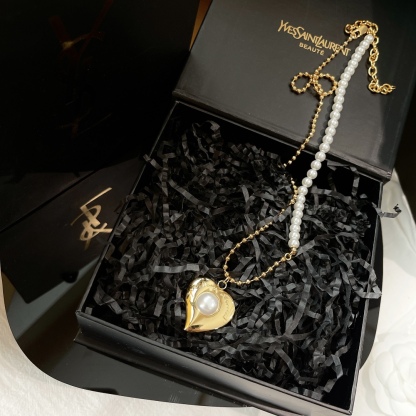 SAINT LAURENT HEART PEARL NECKLACE