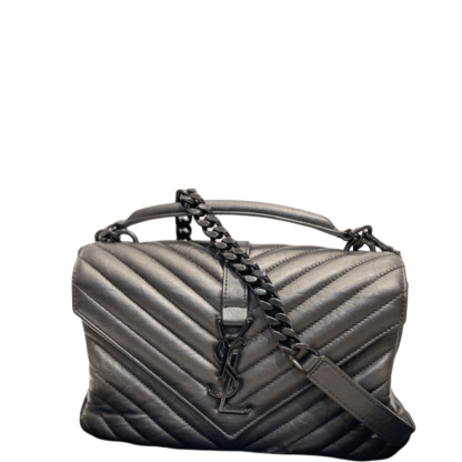 SAINT LAURENT COLLEGE MEDIUM CHAIN BAG IN QUILTED LEATHER BLACK NOIR 24CM