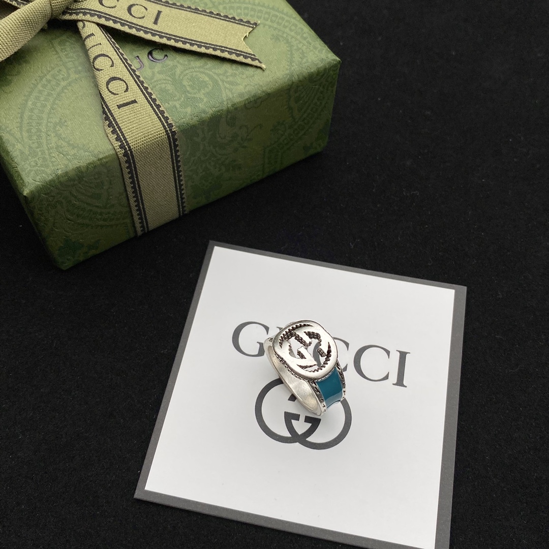 GG GG INTERLOCKING SILVER RING YBC645572001