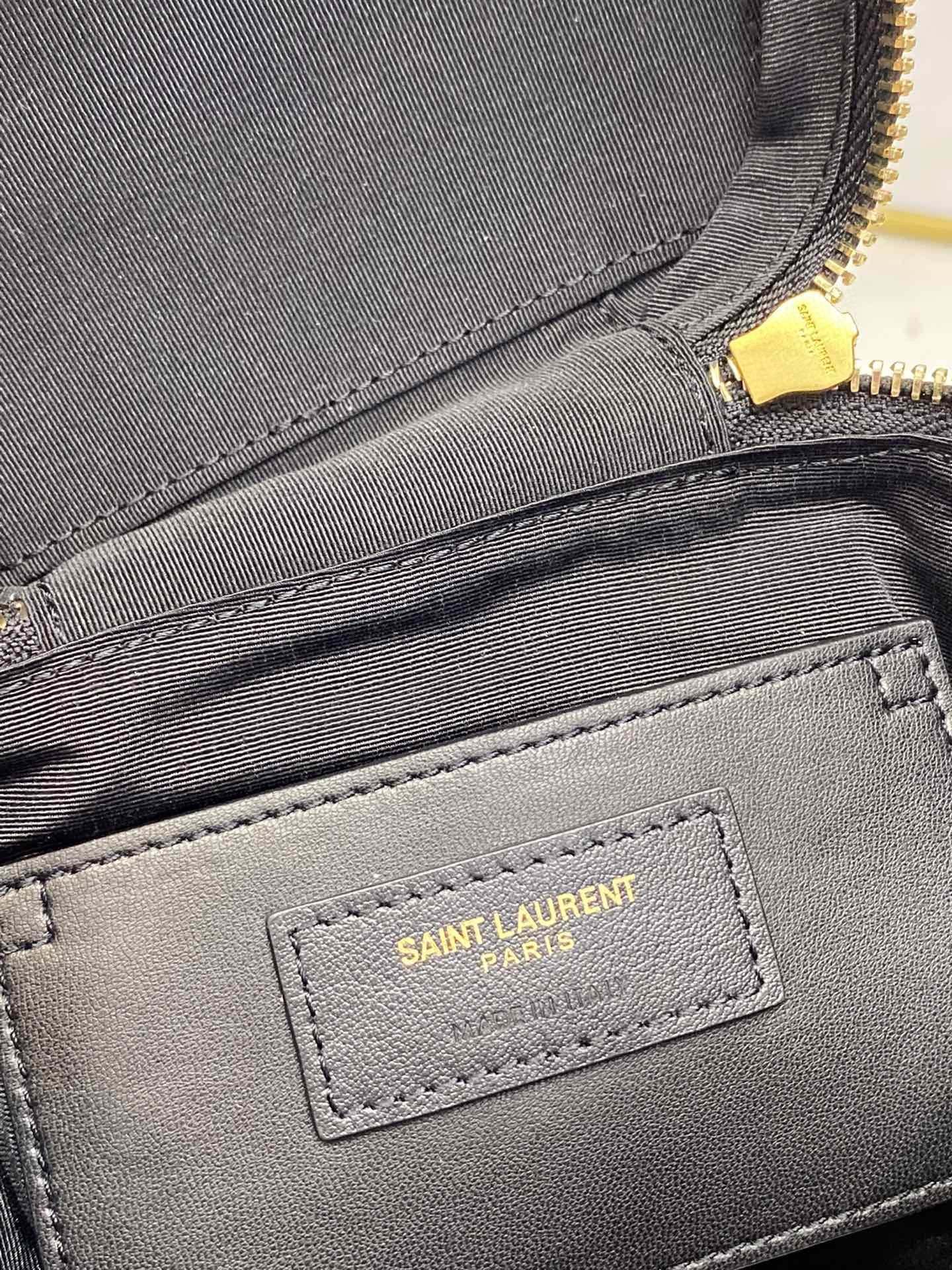 YSSL 80’s Vanity Bag In Carré-Quilted Grain De Poudre Black For Women 6.4in/16.5cm YSL 649779DME271000