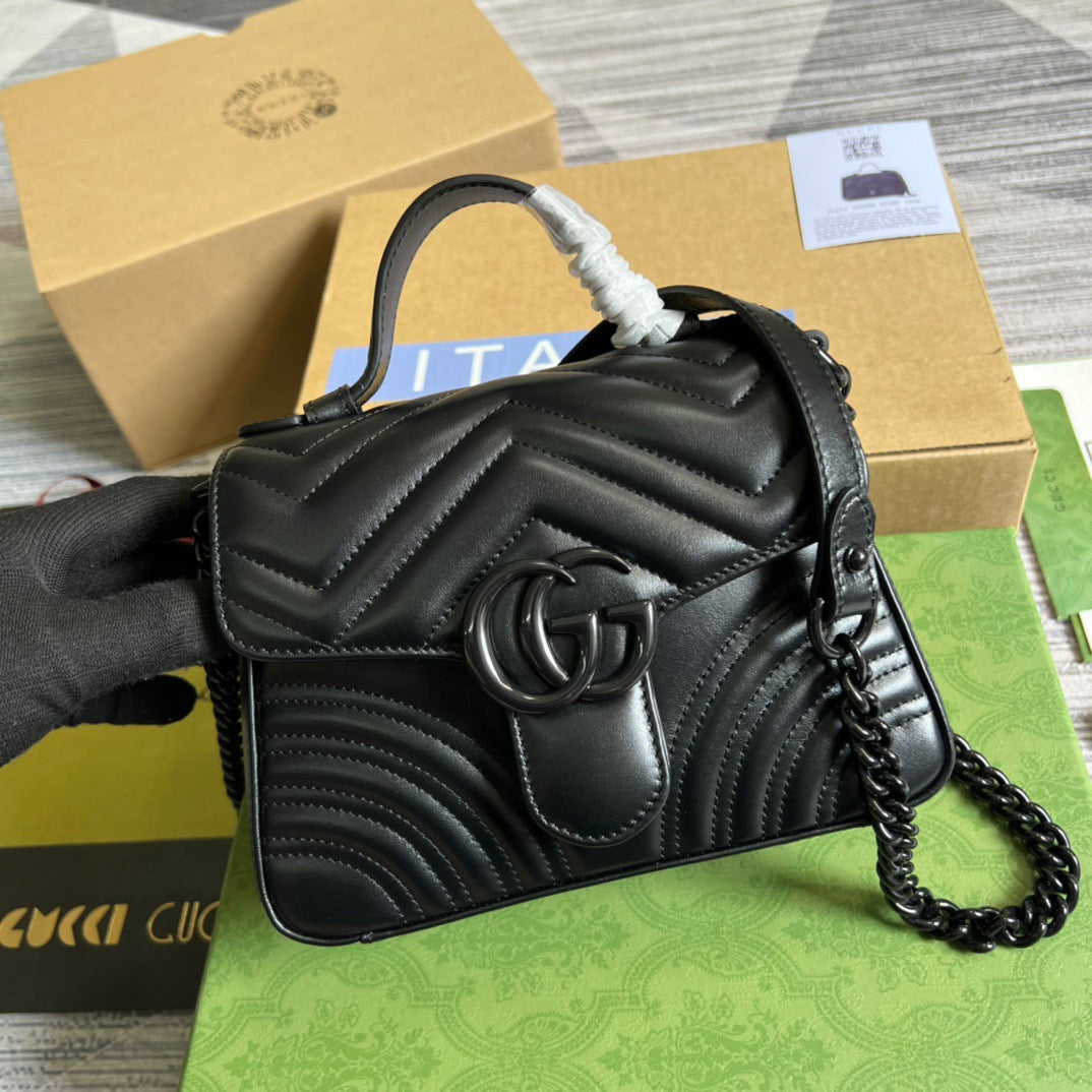 gg Marmont Mini Top Handle Bag Black For Women, Women’s Bags 8.3in/21cm gg ‎