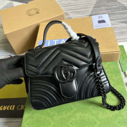 gg Marmont Mini Top Handle Bag Black For Women, Women’s Bags 8.3in/21cm gg ‎