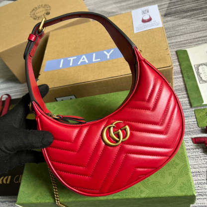 gg Marmont Half Moon Shaped Mini Bag Red For Women, Women&#8217;s Bags 8.5in/22cm gg