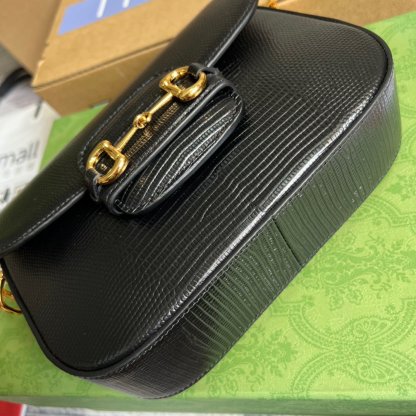 gg Horsebit 1955 Lizard Mini Bag Black For Women, Women&#8217;s Bags 8in/20cm gg