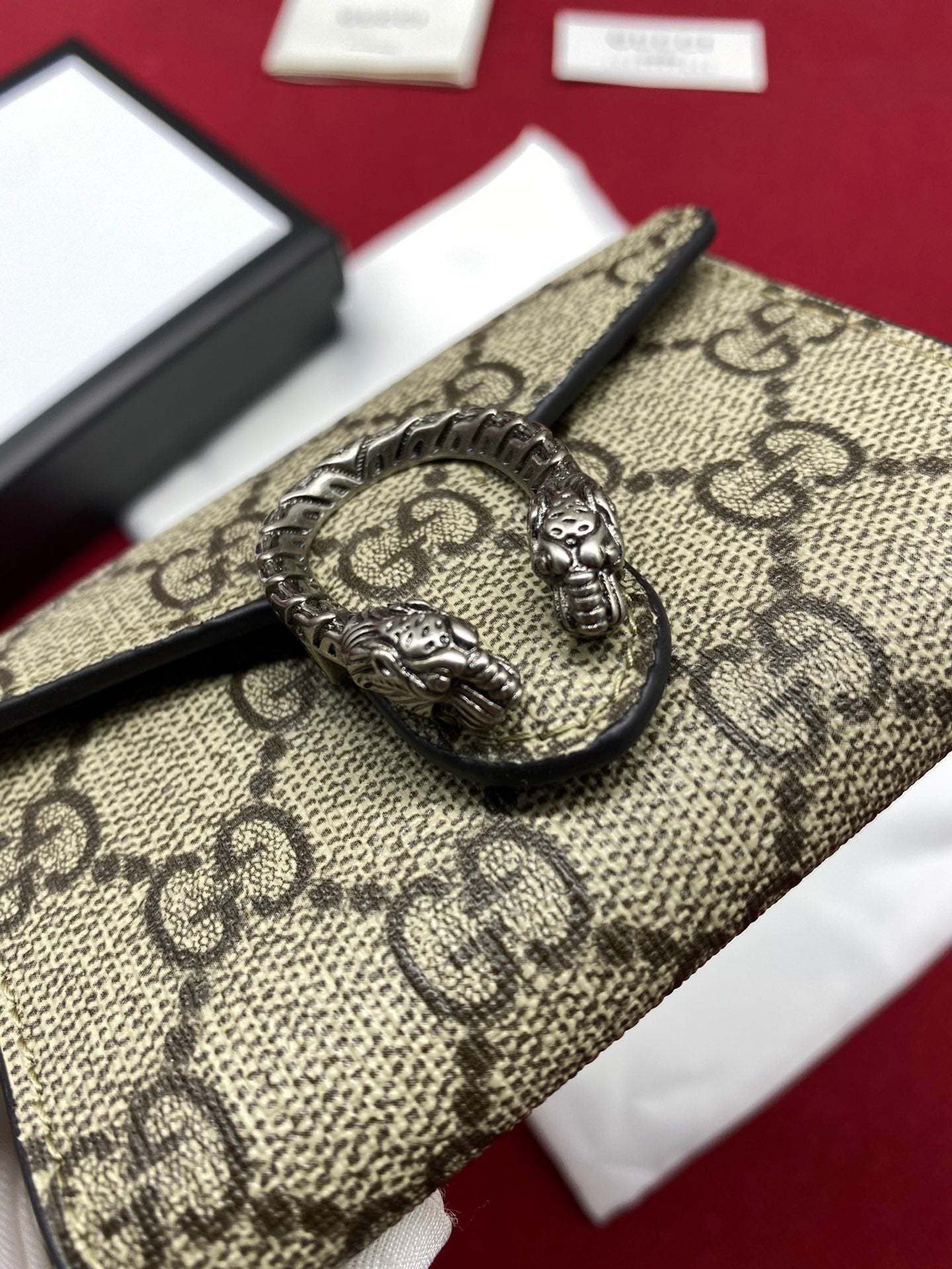 gg Dionysus gg Supreme Chain Wallet Beige/Ebony gg Supreme Canvas For Women 4in/11cm gg