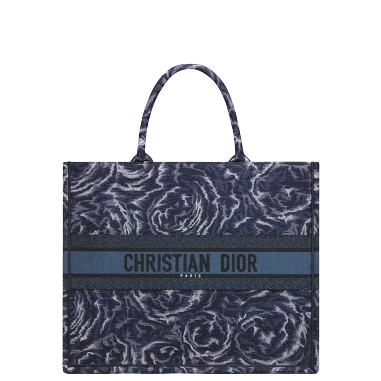 DIR LARGE BOOK TOTE BLUE ROSES EMBROIDERY 42CM M1286ZRVG M928