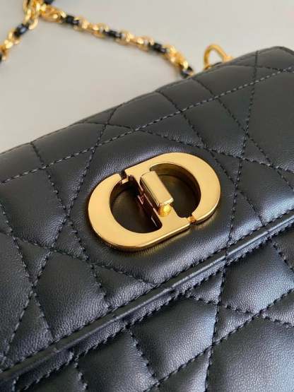 DIR MISS CARO MINI BAG BLACK MACROCANNAGE LAMBSKIN 17CM