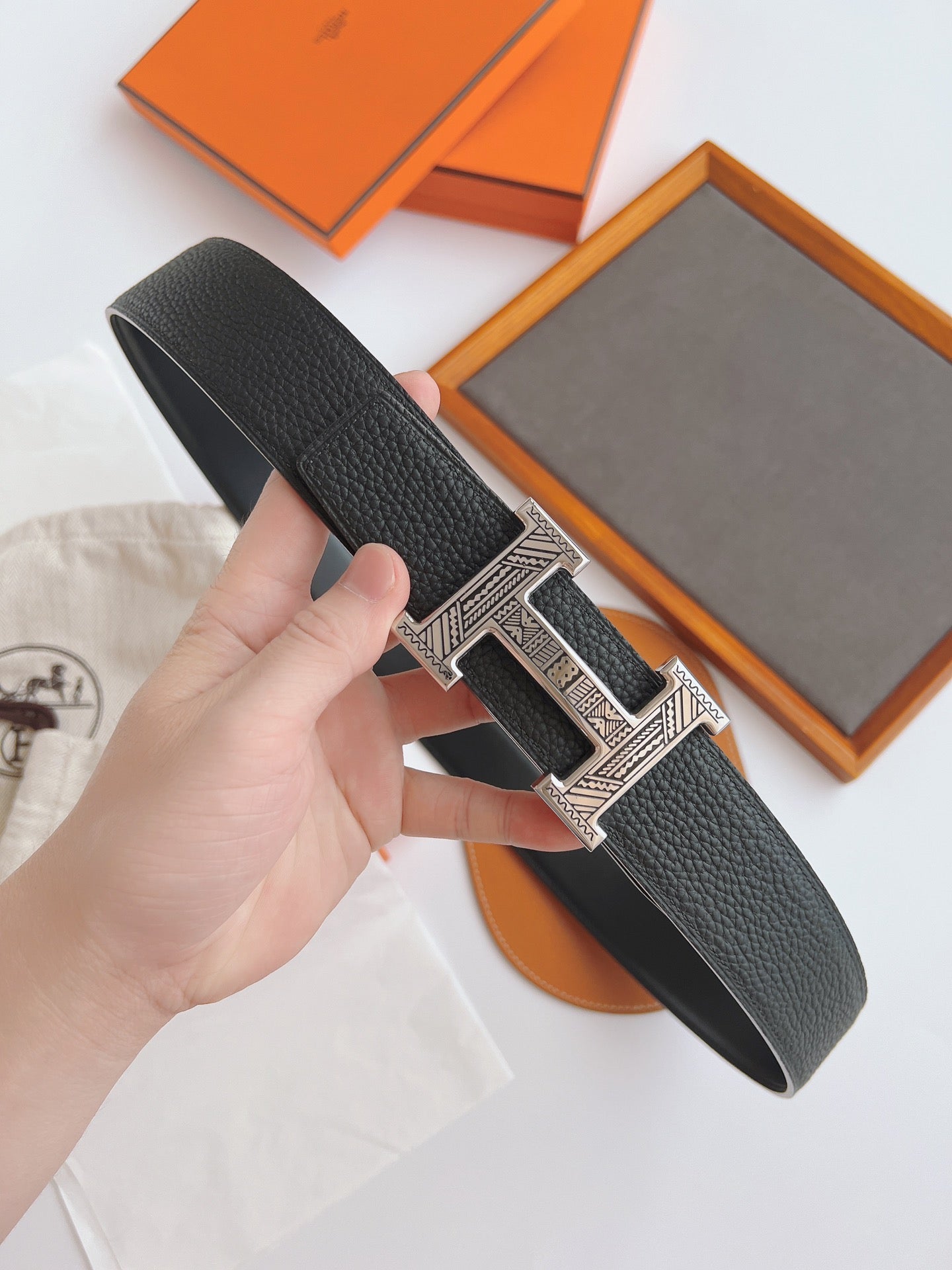 HM TOUAREG LEATHER BELT BLACK 38MM