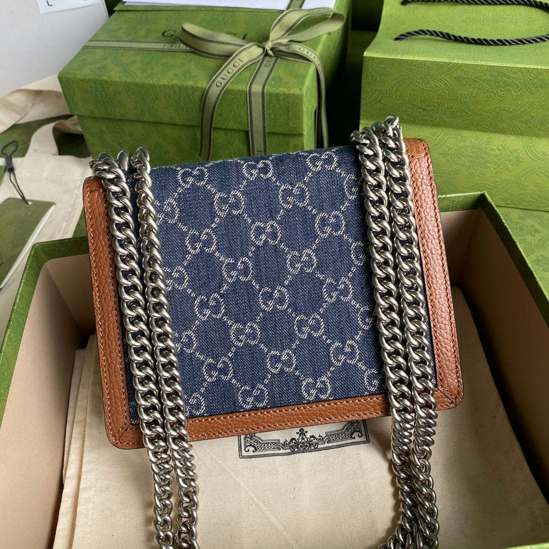 gg Dionysus Mini Bag Dark Blue And Ivory Eco Washed Organic gg Jacquard Denim Brown For Women 7.5in/19cm gg 421970 2KQFN 4483