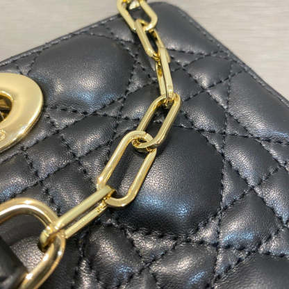 DI Lady D-Joy Bag Black Cannage, Black Handbags, 26cm CD M0540ONGE_M900