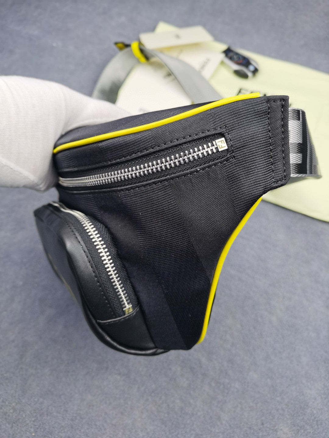 FI Little Monster Belt Bag Black/Yellow/Gray For Men, Men&#8217;s Bags 7.9in/20cm FF