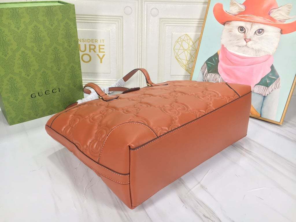 GG MATELASSE LEATHER MEDIUM TOTE BAG LIGHT BROWN