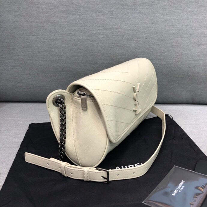 YSSL Niki Medium Crinkled Shoulder Bag White For Women 11in/28cm YSL
