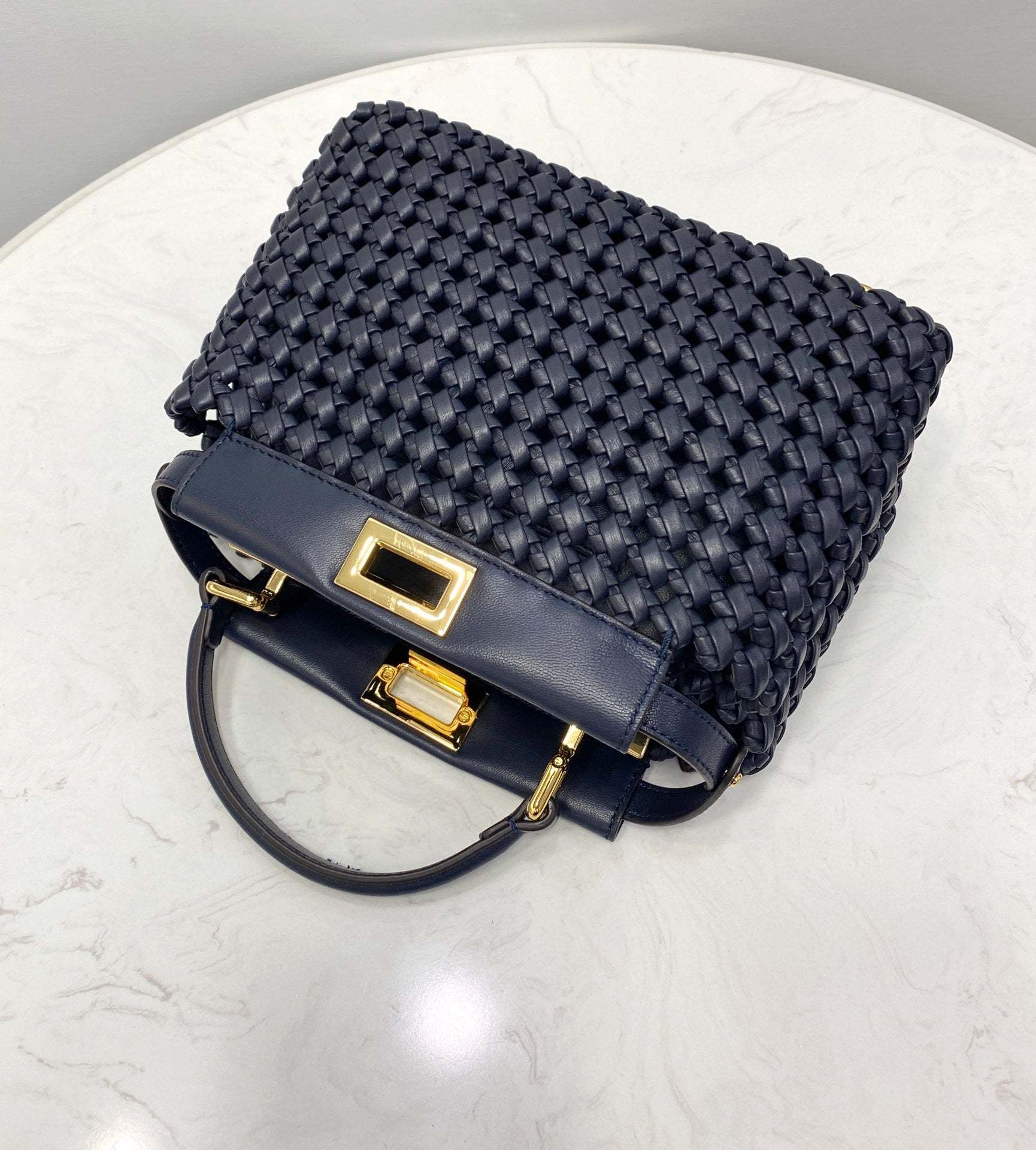 FI Peekaboo Mini Navy Blue Braided Bag For Woman 18cm/7in