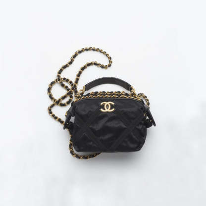 Clutch With Chain in Nylon Grosgrain AP2669 Black