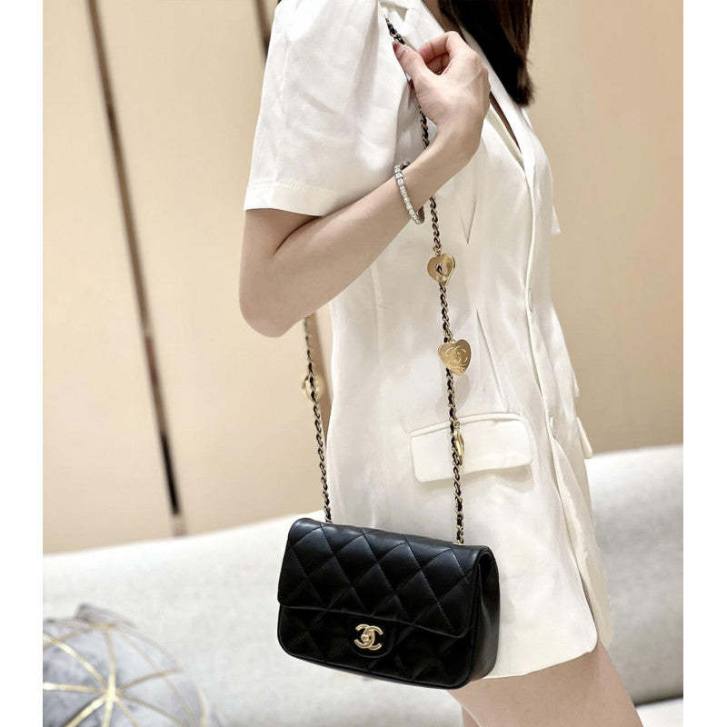 Mini Flap Bag 20cm Heart Chain AS3457