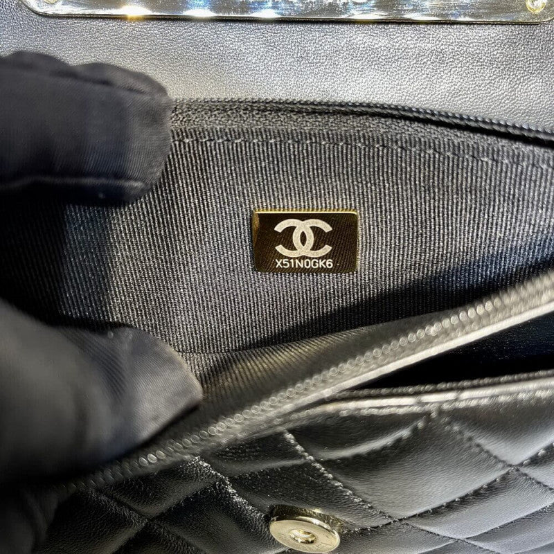 Wallet On Chain Top Handle Lambskin WOC AP2844 Black