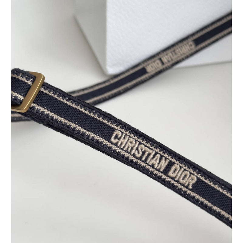 Mini Book Tote With Strap Blue and Beige Oblique Embroidery S5573