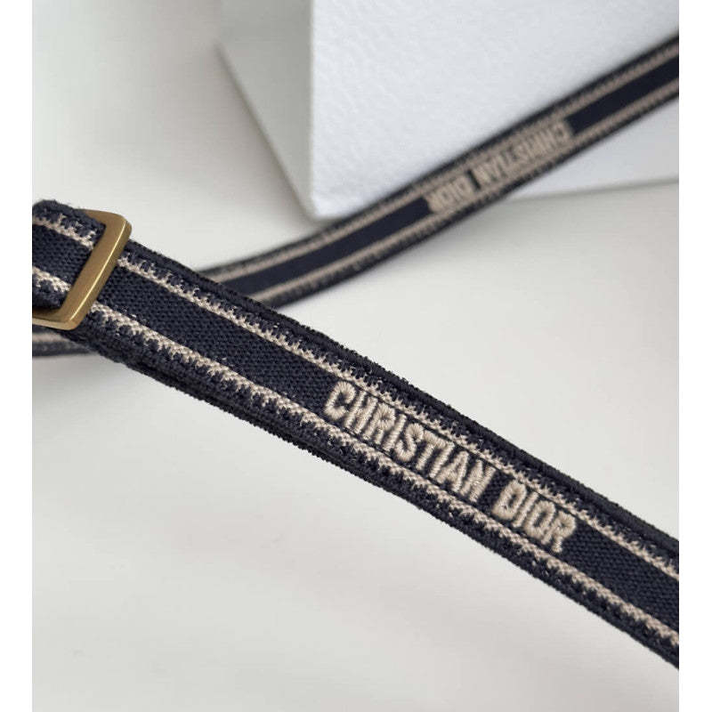 Mini Book Tote With Strap Blue and Beige Oblique Embroidery S5573