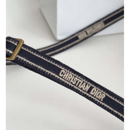 Mini Book Tote With Strap Blue and Beige Oblique Embroidery S5573