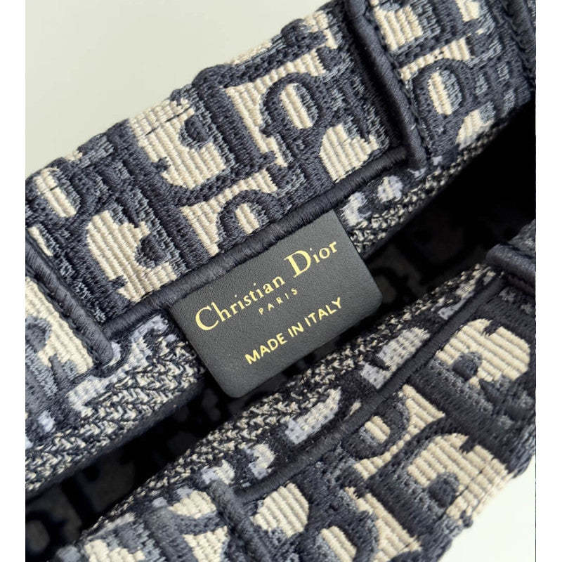 Mini Book Tote With Strap Blue and Beige Oblique Embroidery S5573