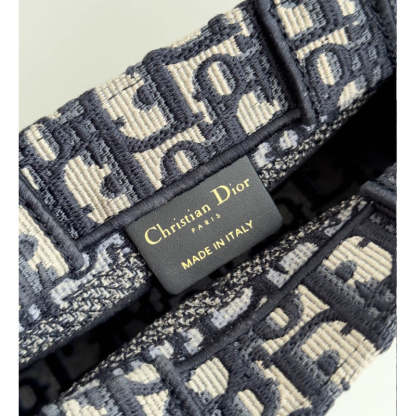 Mini Book Tote With Strap Blue and Beige Oblique Embroidery S5573