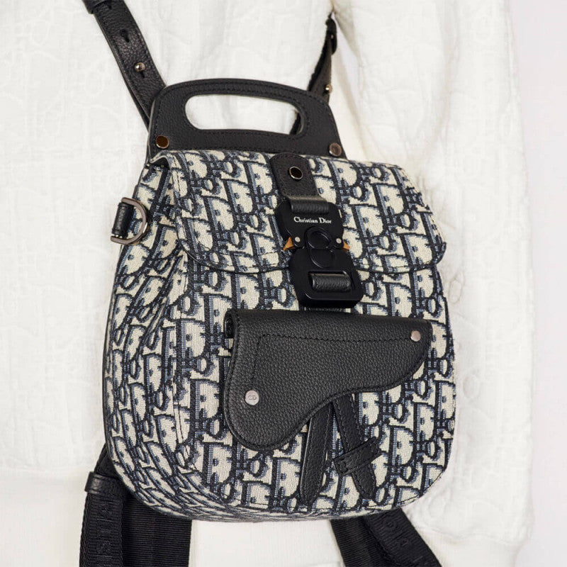 Mini Saddle Backpack Navy Blue Oblique Jacquard 1AD086