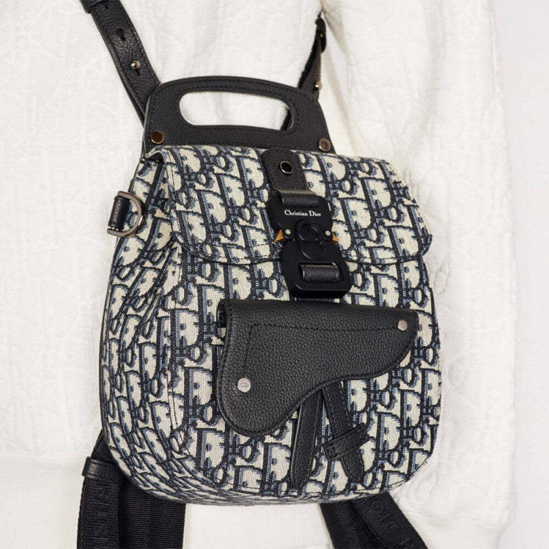 Mini Saddle Backpack Navy Blue Oblique Jacquard 1AD086