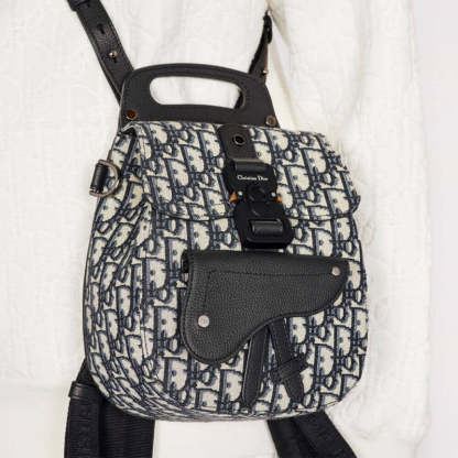 Mini Saddle Backpack Navy Blue Oblique Jacquard 1AD086