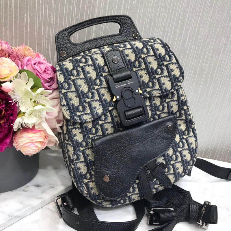 Mini Saddle Backpack Navy Blue Oblique Jacquard 1AD086