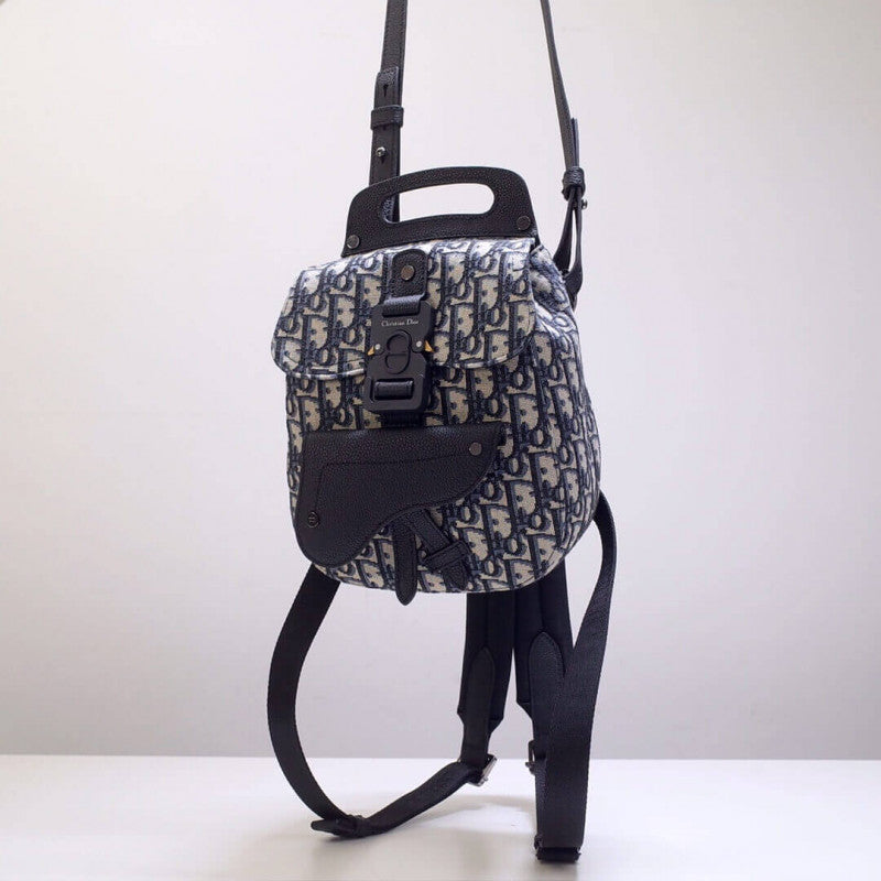 Mini Saddle Backpack Navy Blue Oblique Jacquard 1AD086