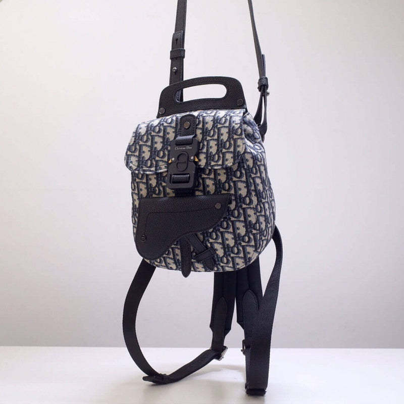 Mini Saddle Backpack Navy Blue Oblique Jacquard 1AD086