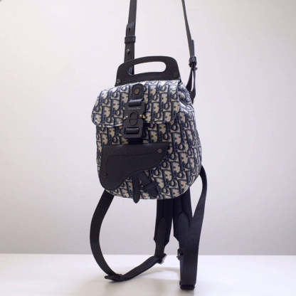 Mini Saddle Backpack Navy Blue Oblique Jacquard 1AD086