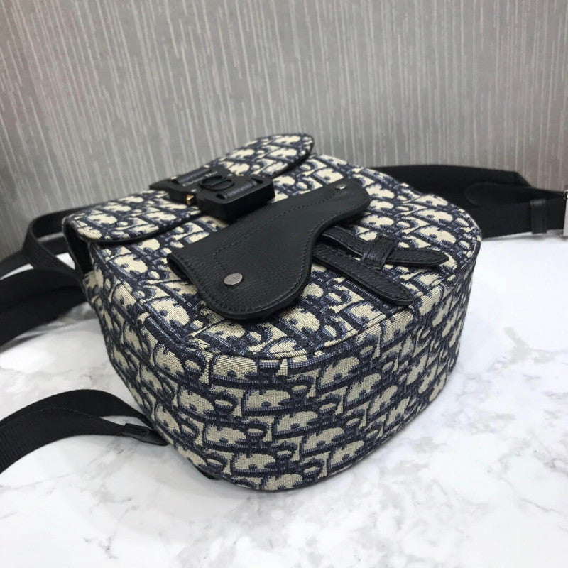 Mini Saddle Backpack Navy Blue Oblique Jacquard 1AD086
