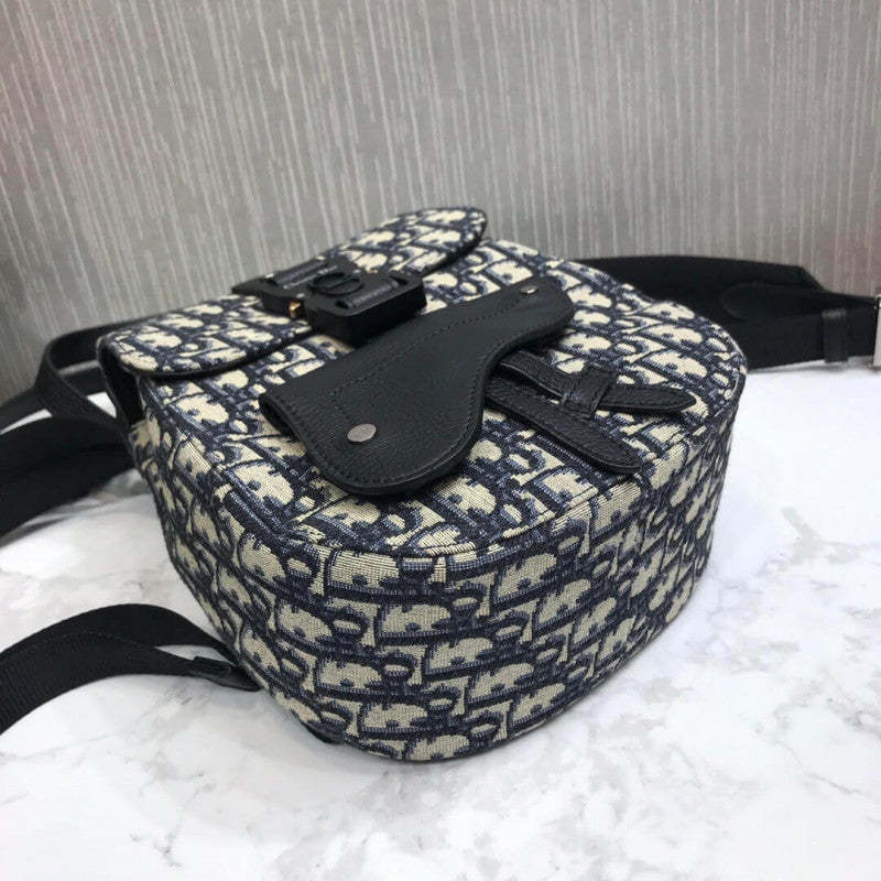 Mini Saddle Backpack Navy Blue Oblique Jacquard 1AD086