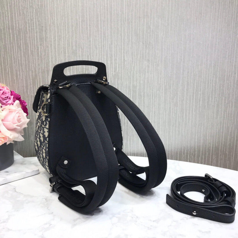 Mini Saddle Backpack Navy Blue Oblique Jacquard 1AD086