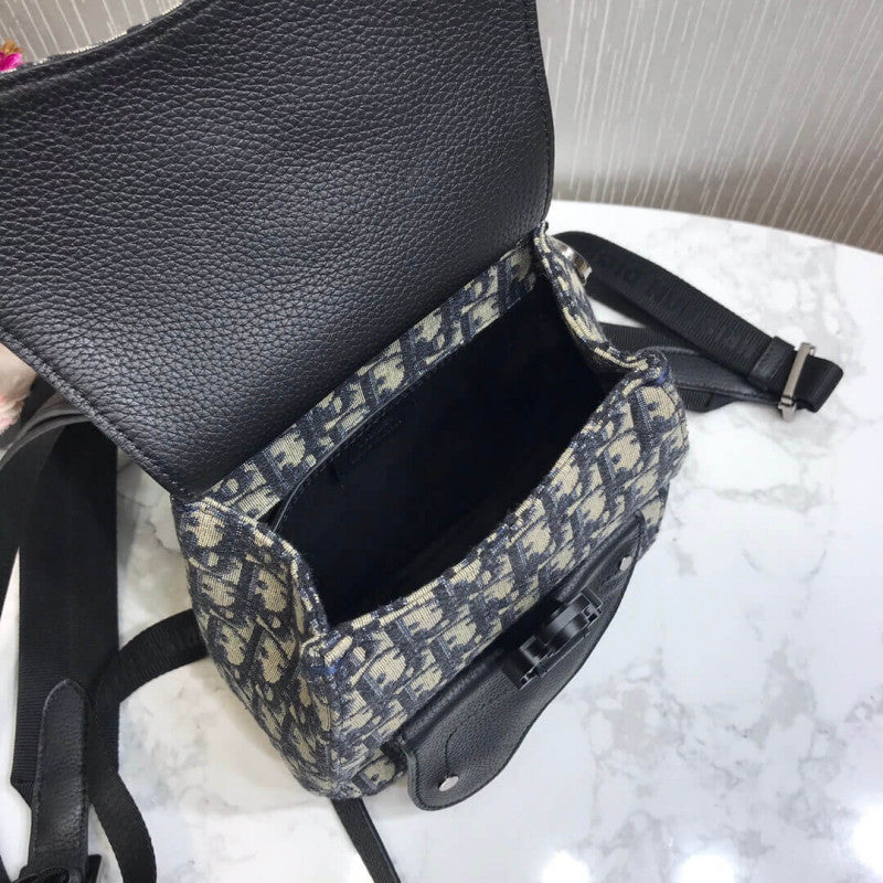 Mini Saddle Backpack Navy Blue Oblique Jacquard 1AD086