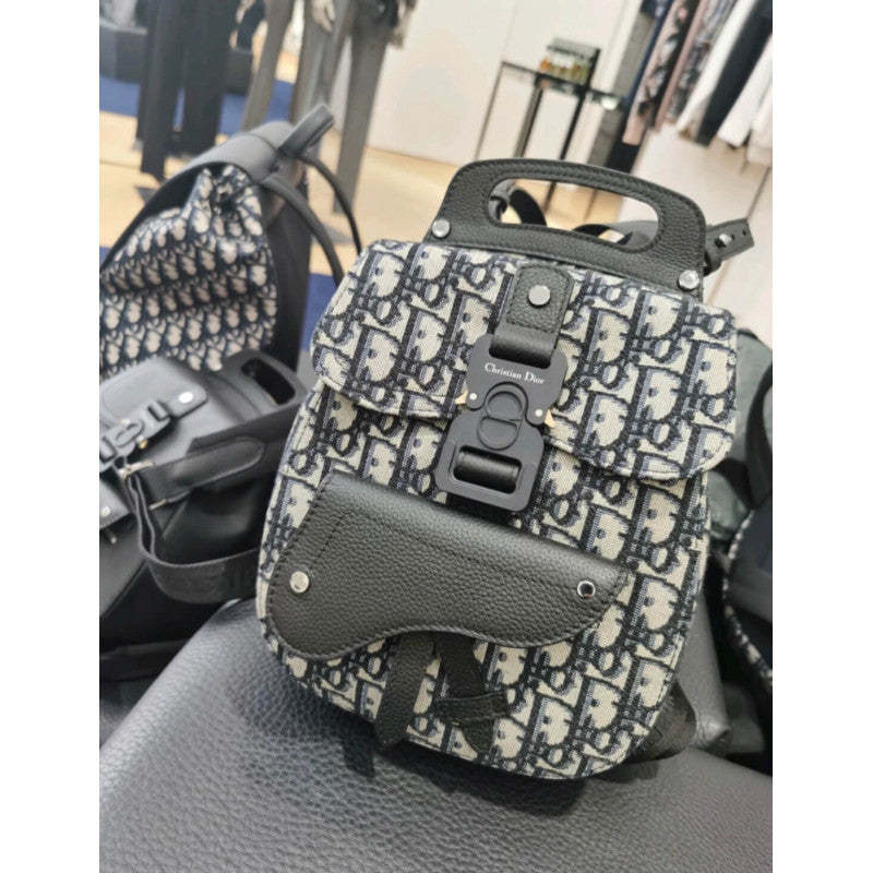 Mini Saddle Backpack Navy Blue Oblique Jacquard 1AD086