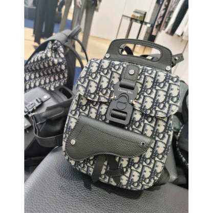 Mini Saddle Backpack Navy Blue Oblique Jacquard 1AD086