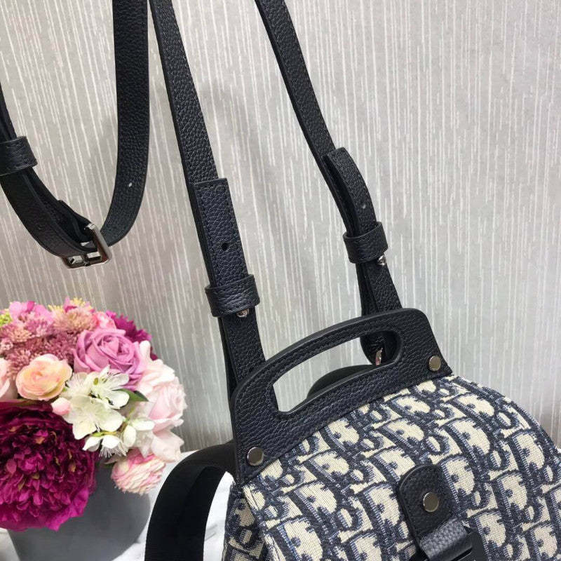 Mini Saddle Backpack Navy Blue Oblique Jacquard 1AD086