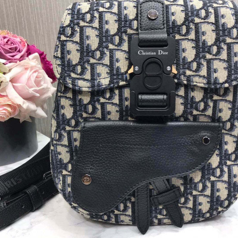Mini Saddle Backpack Navy Blue Oblique Jacquard 1AD086